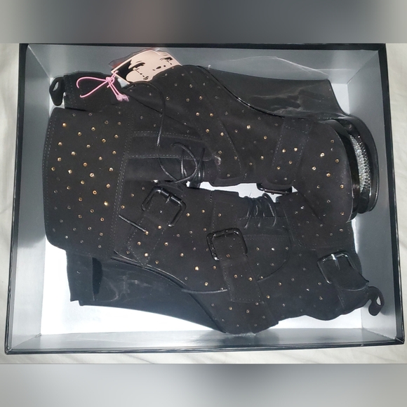 Ziginy Black Label leather rhinestone Studded Embellished Wedged Platforms sz 7 - Picture 10 of 12